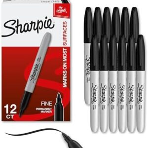 Sharpie Permanent Markers Set, Quick Drying And Fade Resistant Fine Point Marker For Wood, Plastic, Paper, Metal, And More, Drawing, Coloring, And Poster Marker , Black, 12 Count  Office Products