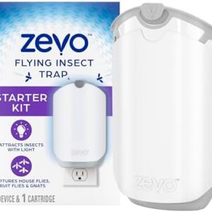 Zevo Flying Insect Trap for Indoors Light Trap Captures Fruit Flies, Gnats and Houseflies, Starter Kit (1 Plug-in Base + 1 Cartridge) : Patio, Lawn & Garden