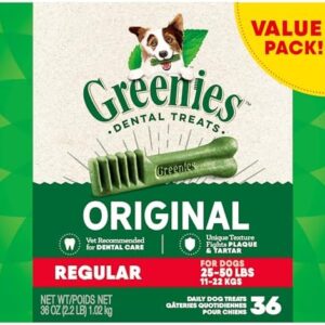 Greenies Original Regular Natural Dog Dental Care Chews Oral Health Dog Treats, 36 count (Pack of 1)  Pet Snack Treats : Pet Supplies