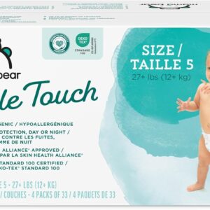 Amazon Brand - Mama Bear Gentle Touch Diapers, Hypoallergenic, Size 5, 132 Count (4 packs of 33), White  Baby
